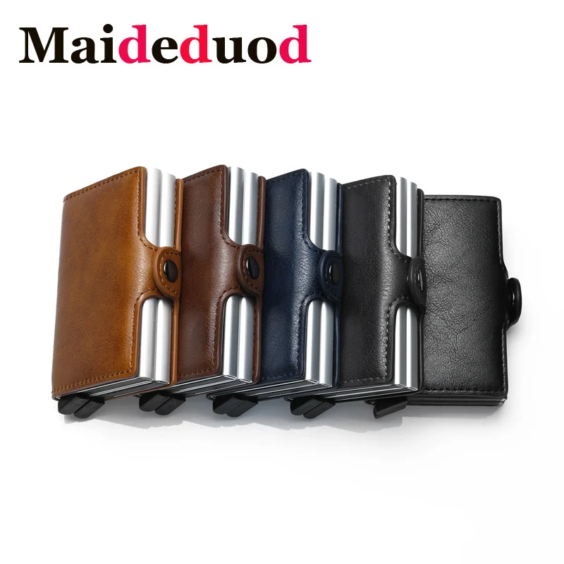 

Maideduod Pu Leather Cizicoco Metal Credit Card Holder RFID Blocking Aluminium Box Business ID Card holder Hasp Mini Card Wallet