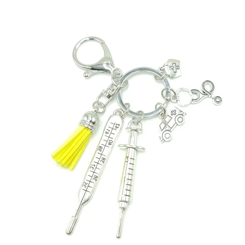 

2019 New Doctor's Aid Kit Mini Syringe Thermometer Ambulance Angel Stethoscope Tassel Keychain Medicine Graduation Gift Souvenir