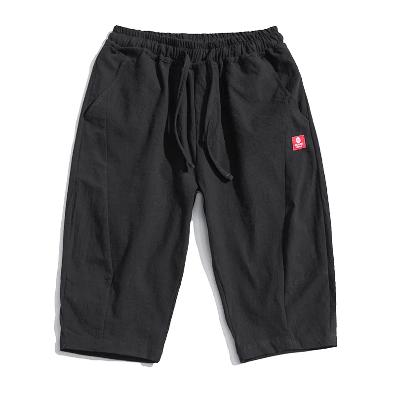 Поддерживающие шорты, мужские стильные капри в Корейском стиле, мужские брюки, хлопок, лен, тонкие, повседневные, 7 точек, комбинезон