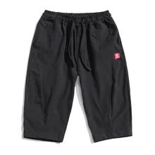 Поддерживающие шорты, мужские стильные капри в Корейском стиле, мужские брюки, хлопок, лен, тонкие, повседневные, 7 точек, комбинезон