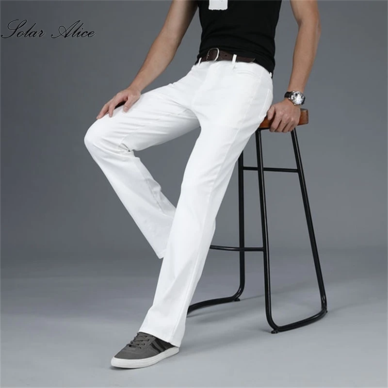 Men Casual Pants Men's Mid-waist Micro-flare Casual Pants Stretch Slim Boot Cut Multicolor Jeans Trousers
