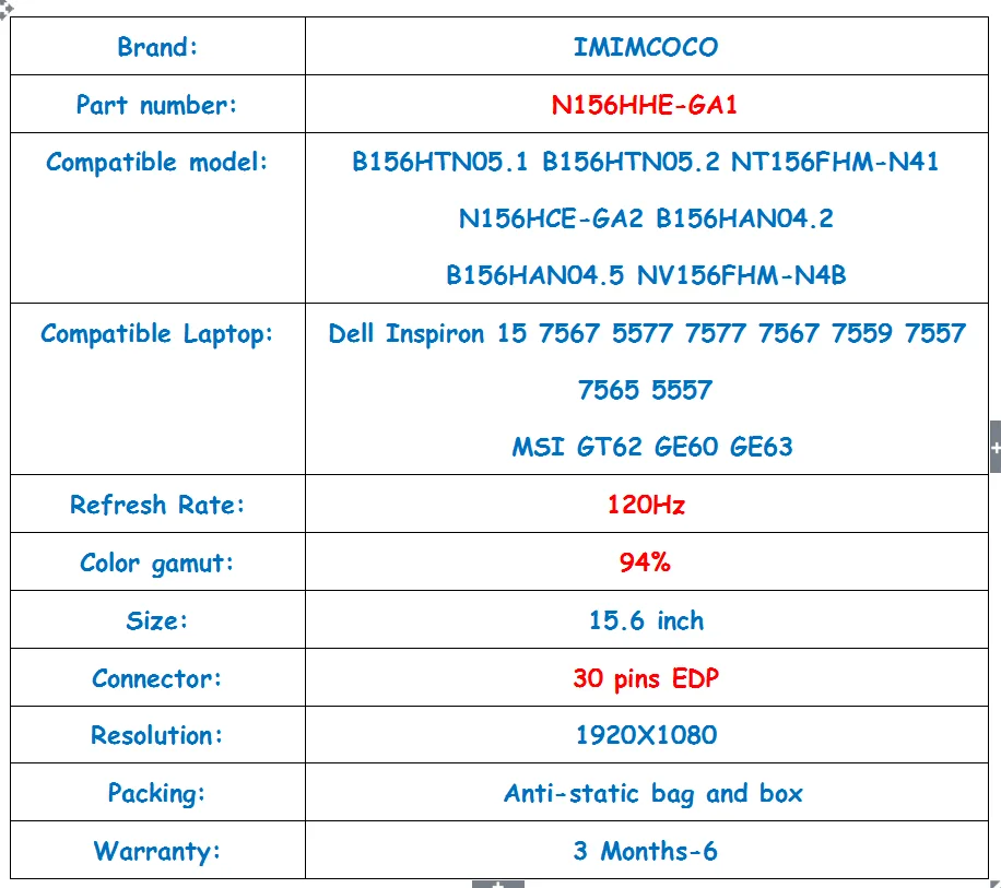 120 Гц 94% цвет ноутбука ips экран N156HHE-GA1 подходит B156HAN04.2 N156HCE-GA2 B156HTN05.1/05,2 B156HAN04.5 для MSI GT62 GE60 GE63