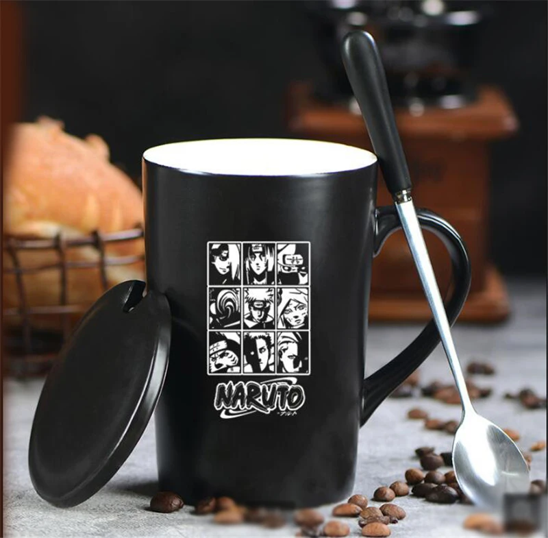 Аниме Наруто керамическая чашка для кофе и молока резьба Hokage кружка и крышка и ложка воды чай Uzumaki Наруто посуда для напитков подарки на Хэллоуин новинка - Цвет: J