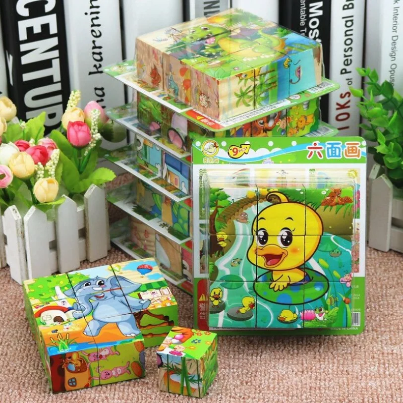 Nine Puzzle Six-sided 3D Jigsaw Board Cubes Puzzles Tray Wooden Storage Box  Children Kids Educational Tangram Toys Accessories - AliExpress