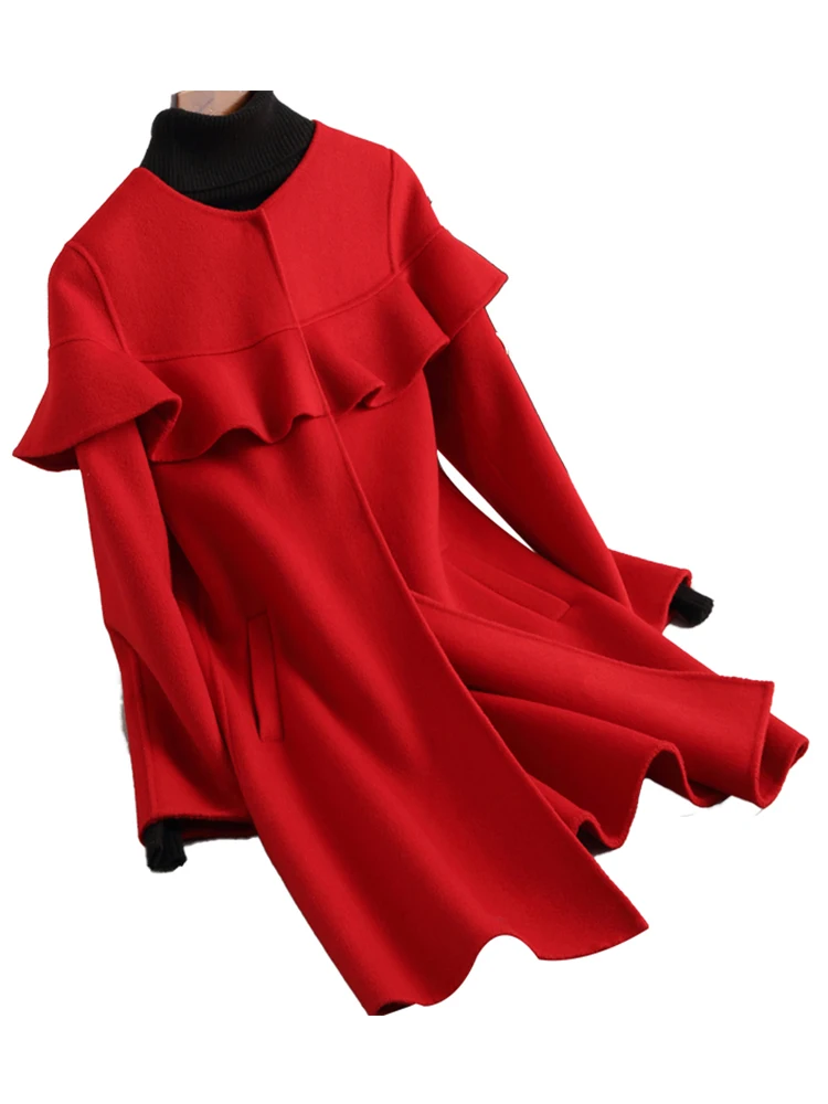 Wool100% зимние женские шерстяные куртки с длинным рукавом, однотонные женские куртки с воротником-стойкой, Женские однотонные куртки с широкой талией, пальто