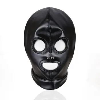 Adult Sex Toys SM Leather Padded Hood Blindfold Head Harness Mask BDSM Open Mouth Eye Bondage Sex Toys For Couples Accessories 5