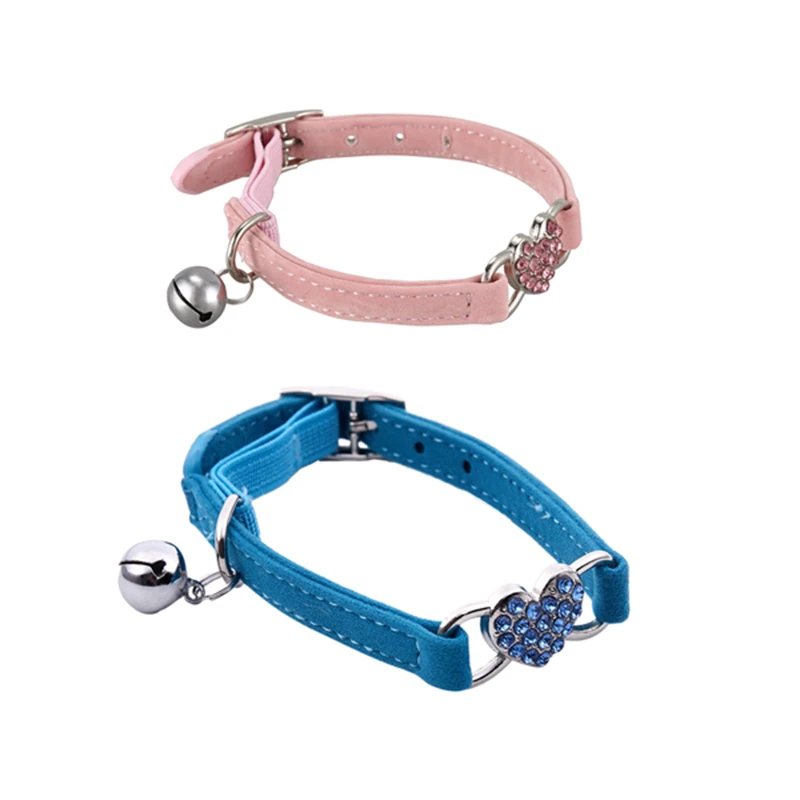 2x Heart Charm and Bell Cat Collar Safety Elastic Adjustable with Soft Velvet Collar Pet Product Small S Pink & Blue 2x Heart Charm and Bell Cat Collar Safety Elastic Adjustable with Soft Velvet Collar Pet Product Small S Pink & Blue
