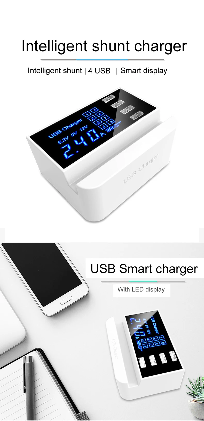 Мульти USB 4 порта зарядное устройство адаптер концентратор светодиодный дисплей подставка для мобильного телефона держатель для iPhone samsung Xiaomi настенное зарядное устройство Портативный