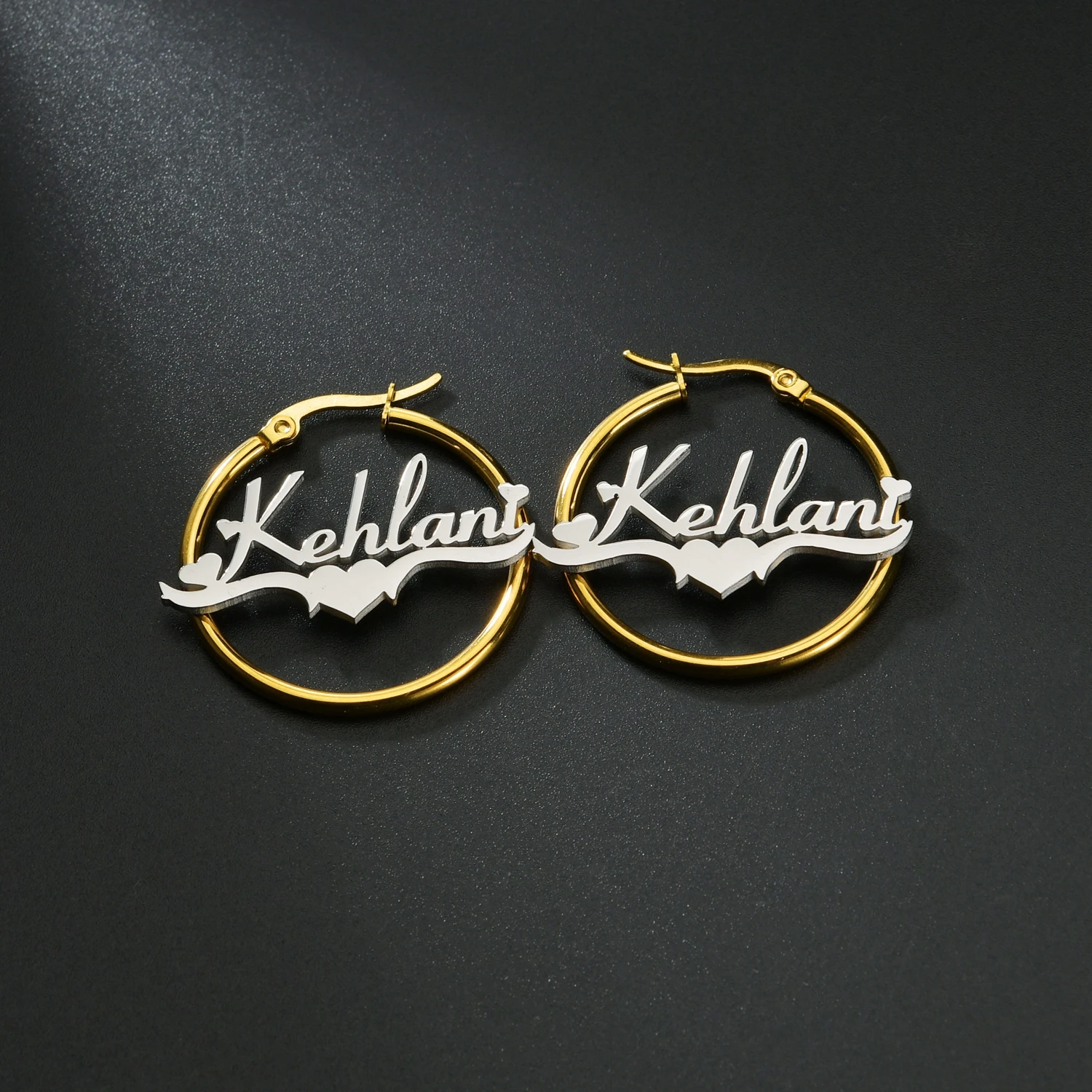 

Name Hoop 2 Color Earring Personalized Name Letter Number Double Color Anime Custom Circle Earing Jewelry For Women Femal Gifts
