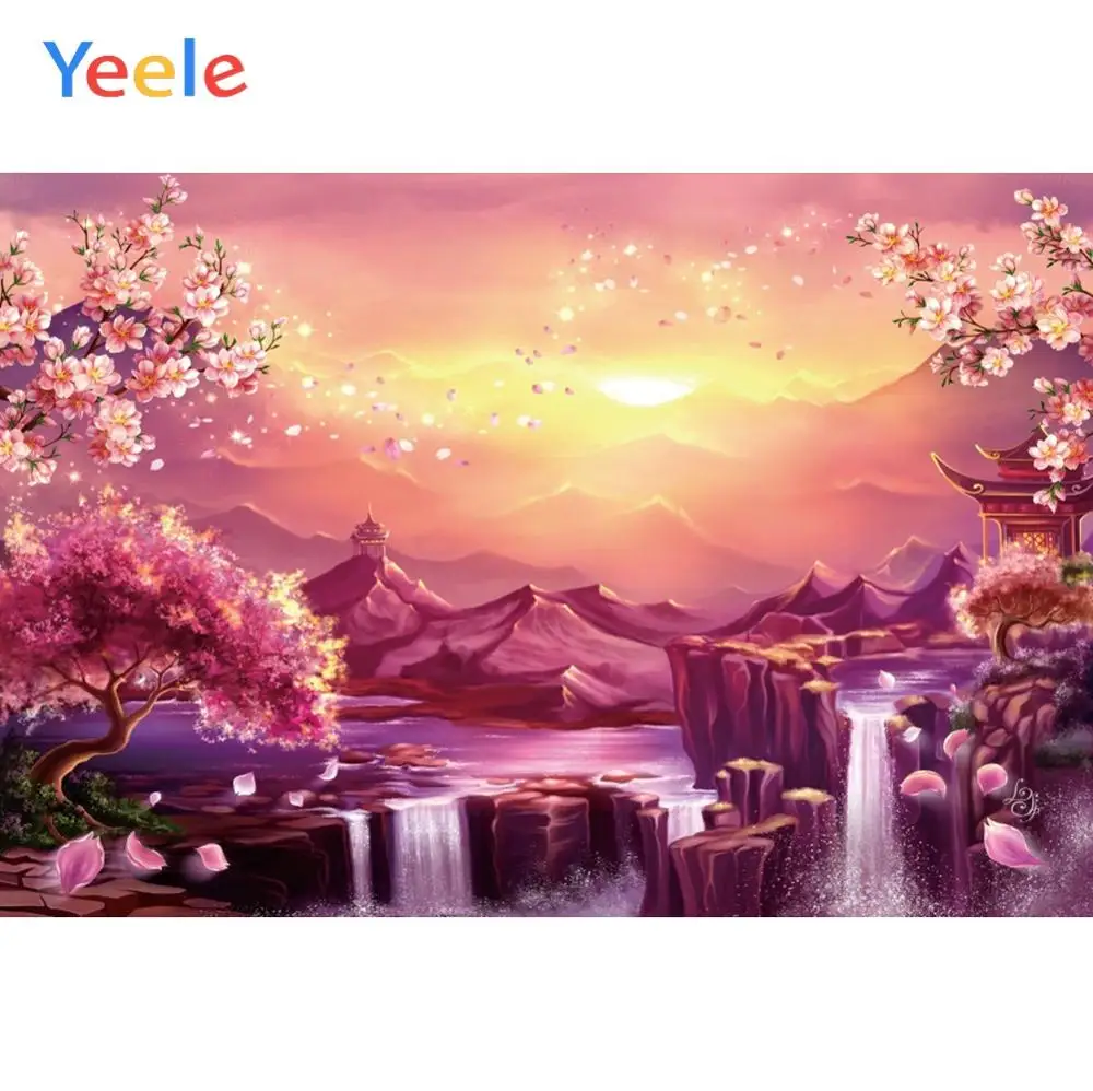 

Yeele Fairy Scenery Mount Cherry Blossoms Waterfall Decoration Photography Backgrounds Photographic Backdrops For Photo Studio