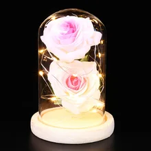 Ночной светильник Immortal Flower Rose Music в стеклянном куполе на деревянной основе для подарков на день Святого Валентина, светодиодный светильник в виде цветка розы для спальни