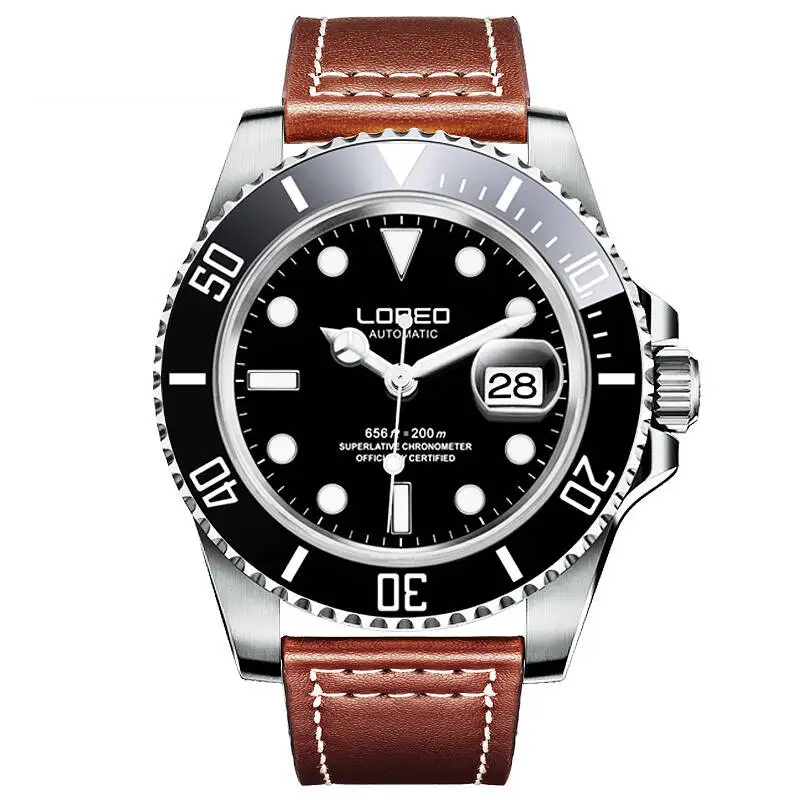 LOREO 9201 немецкие часы Профессиональный diver 200 м oyster perpetual автоматические механические двухцветные специальные Aquamaster - Цвет: Brown leather