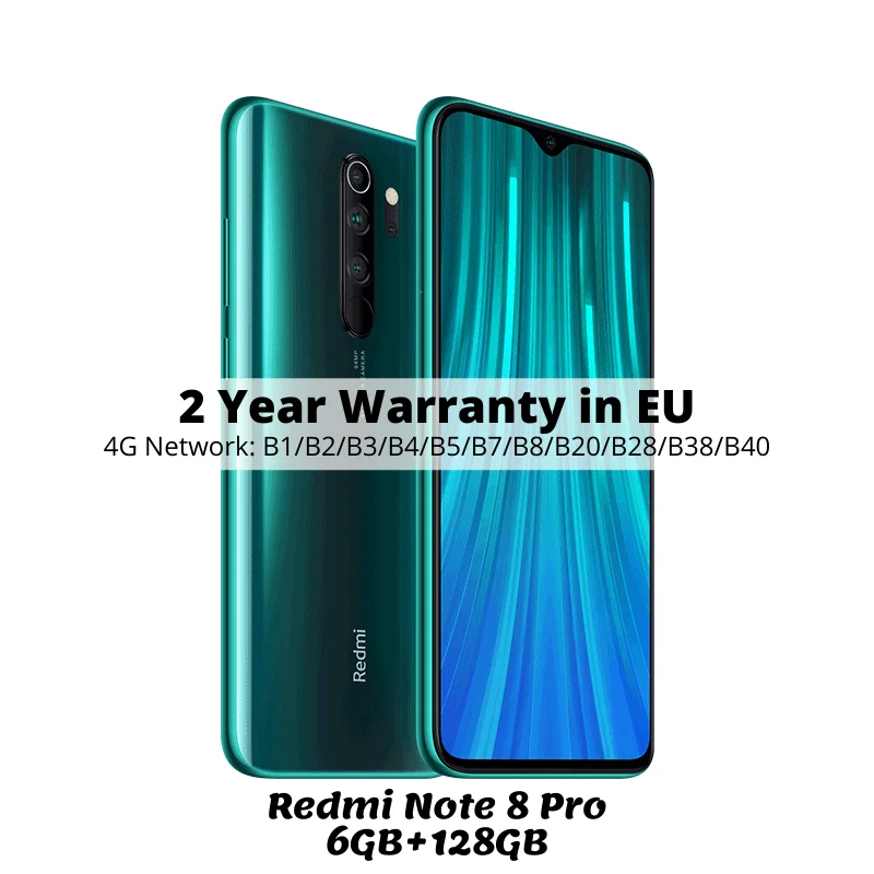 Forest Green 128GB Redmi Note 8 Pro Xiaomi Глобальная версия 6 ГБ 64 ГБ / 128 ГБ Смартфон G90T Octa Core 6,53 ”64-мегапиксельная 4500 мАч NFC Мобильный телефон Android - Цвет: Forest Green 128GB