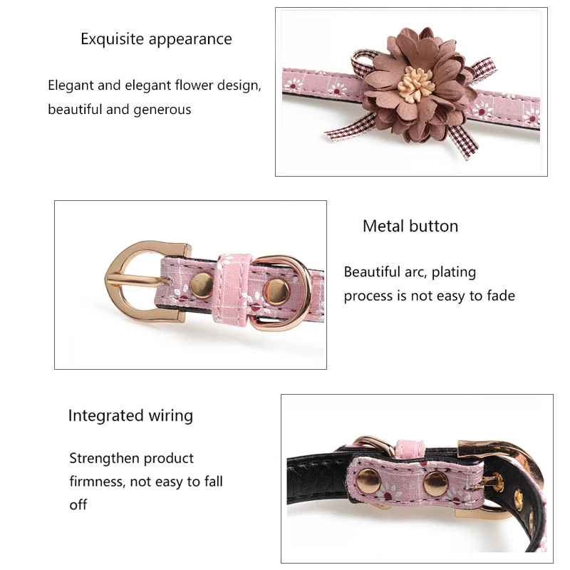 Adjustable PU Material Dog Collar Cat Collar Flower Fashion Style Collar For Medium Small Dogs Necklace Cats Necklace 2 Colors