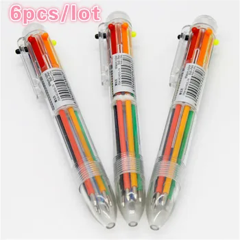 

6 pcs/lot MultiColor Pen Fine Point 6 in 1 Colorful Retractable Ballpoint Pens Multi Function Pen 0.5mm