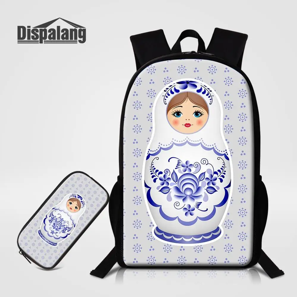 2 PCS Set8 Россия Матрёна кукла Матрёшка рюкзак с карандашом чехол 2 шт. набор студенческие школьные сумки книжные сумки для девочек Mochila женский рюкзак - Цвет: 2 PCS Set8