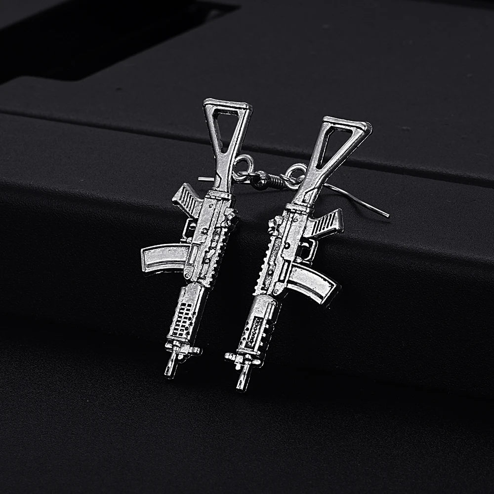 Pendientes de gota chapados en plata antigua para mujer y niña, aretes colgantes con forma de pistola Vintage, joyería linda, Bisutería