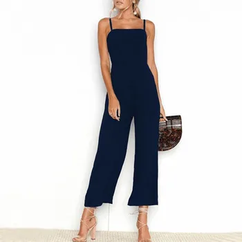 

Spring summer casual jumpsuits women backless Spaghetti Strap long jump suits solid loose party rompers new black ladies clothes