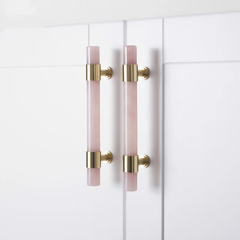 Natural Marble/Crystal T brass Bar Cabinet handle and Knobs  bedroom  Cupboard Door Pulls Furniture Handle Dresser knob Hardware
