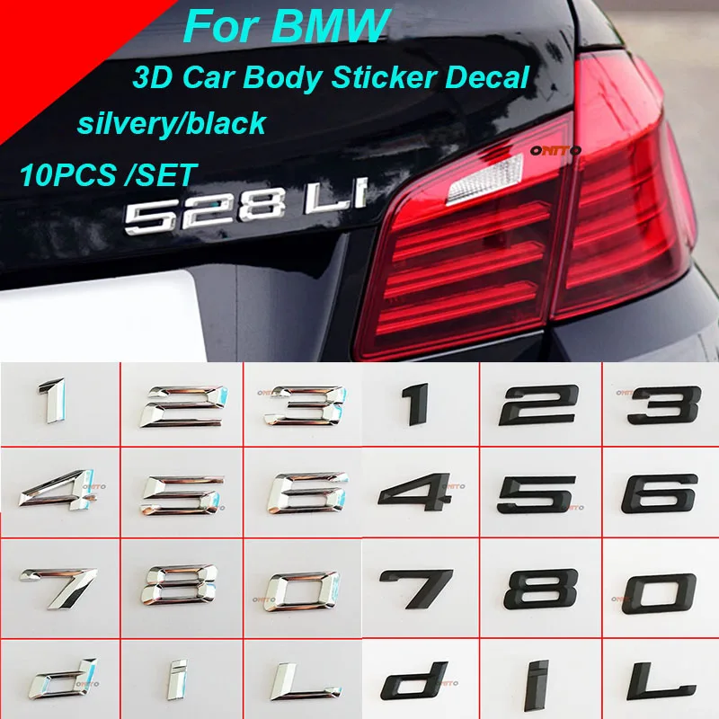 

10pcs/set Car Rear Bumper Trunk Emblem Badge 3D Sticker ABS Number Letter 3D logo for bmw 3 5 7 series 0/1/2/3/4/5/6/7/8/d/L