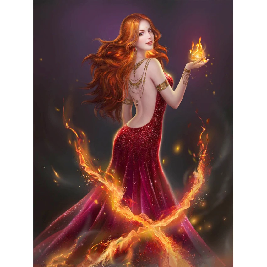 DIY Diamond Embroidery, 5D Diamond Painting Cross Stitch,Fire Princess,Diamond Mosaic, Needlework,Wall Decoration, Gift