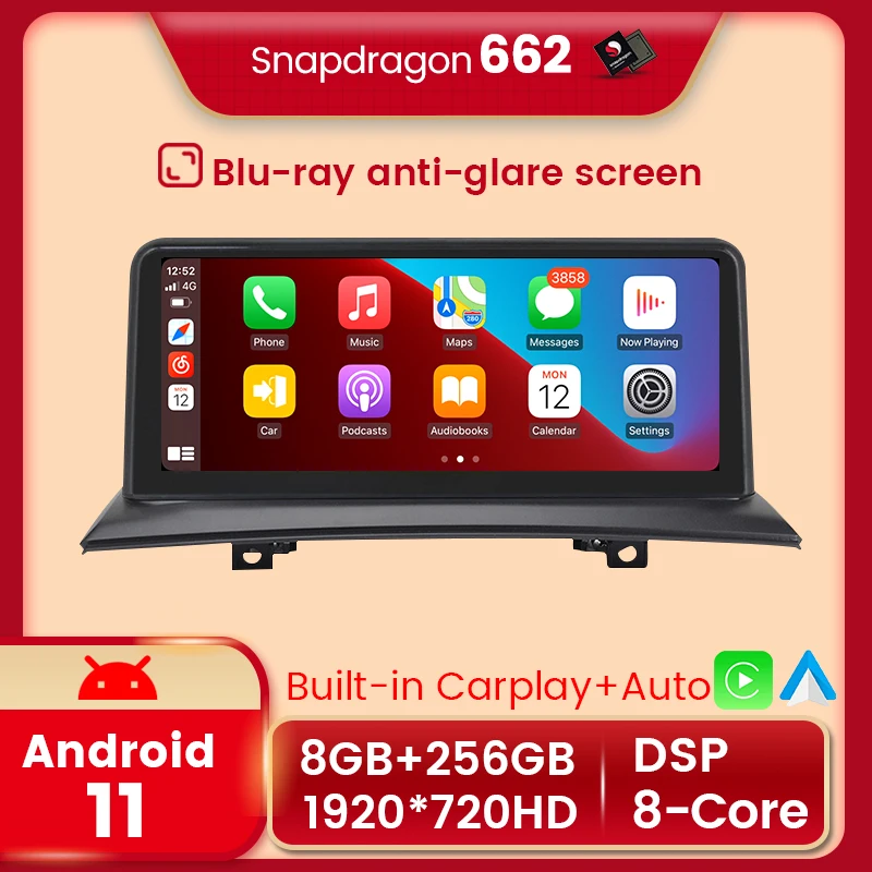 Автомагнитола Snapdragon 662 Carplay Android 11 8 + 256G GPS-навигация для BMW X3 E83 2004-2010 мультимедийный