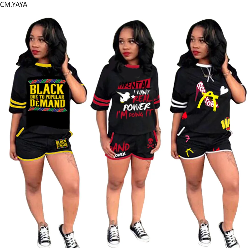 2019 новая летняя женская футболка с круглым вырезом и принтом букв топ шорты