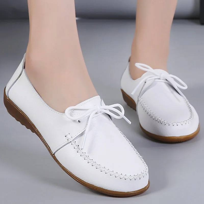 Genuine leather flats ladies Oxford shoes big size 270 loafers solid white shoes women new arrival casual flats woman shoes