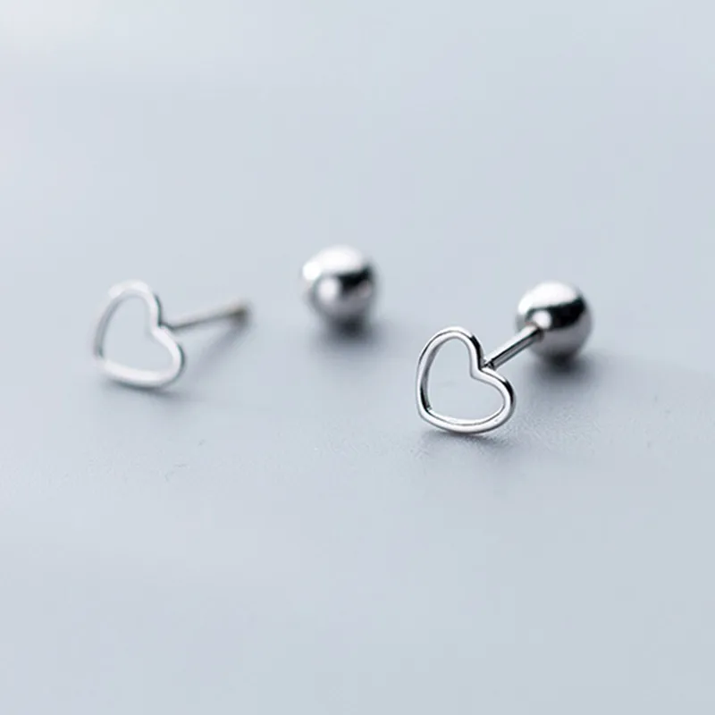 INZATT Real 925 Sterling Silver Minimalist Hollow Heart Bead Stud Earrings For Fashion Woman Party Cute Fine Jewelry Accessories