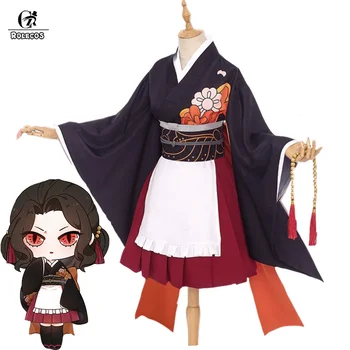 

ROLECOS Kimetsu no Yaiba Kibutsuji Muzan Cosplay Costume Demon Slayer Costume Women Kimono Maid Dress Apron Lolita Dress Anime