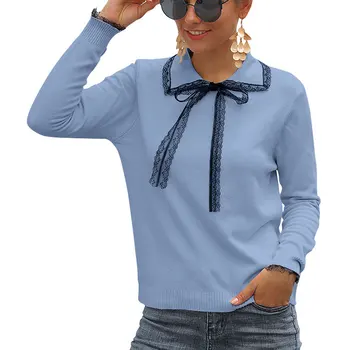 

New Fashion Pull Femme Ladies Autumn Sweater Shirts Lace Long Sleeve Bow Pullover Sweater Casual Blouses Woman 2019