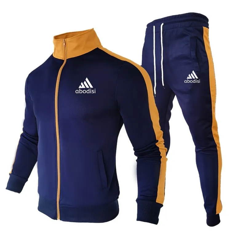 

New Spring and Autumn Men's Two-piece Casual Striped Casual Sportswear Brand Men's jacket jogging Fitness Track and Field Suit