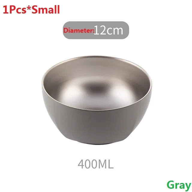 GraySmall Макароны, индивидуальная цветная чаша, 304 нержавеющая сталь, для дома, двухслойная, теплоизоляция, для детей, для салата, для дома, для кухни, Новинка - Цвет: GraySmall