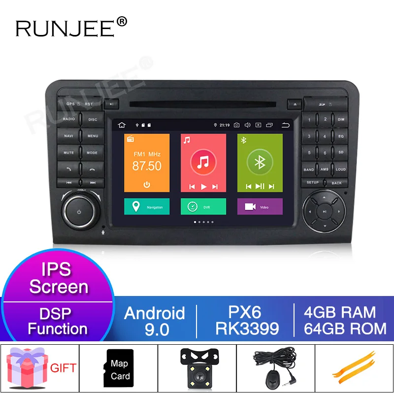 RUNJEE PX6 Android 9 ips DSP Автомобильный мультимедийный Авторадио для Mercedes Benz GL ML Class W164 ML300
