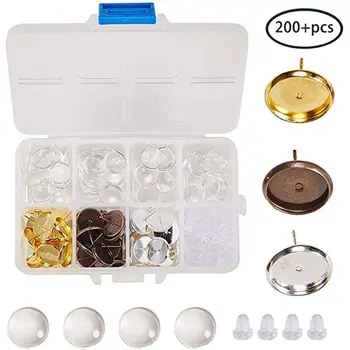 

12mm DIY Stud Earrings Blanks with Glass Cover Cabochon Setting 3 Colors Alloy Earring Bezel Trays for Jewelry Making