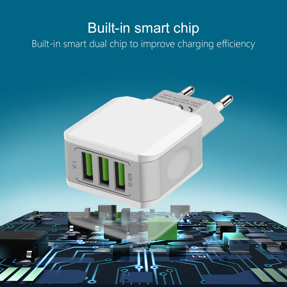 С 3 портами(стандарт ЕС Зарядное устройство Разъем для iphone samsung huawei Max Dual USB Порты и разъёмы для путешествий настенное Зарядное устройство USB ЗУ для мобильного телефона 5В адаптер 3.1A