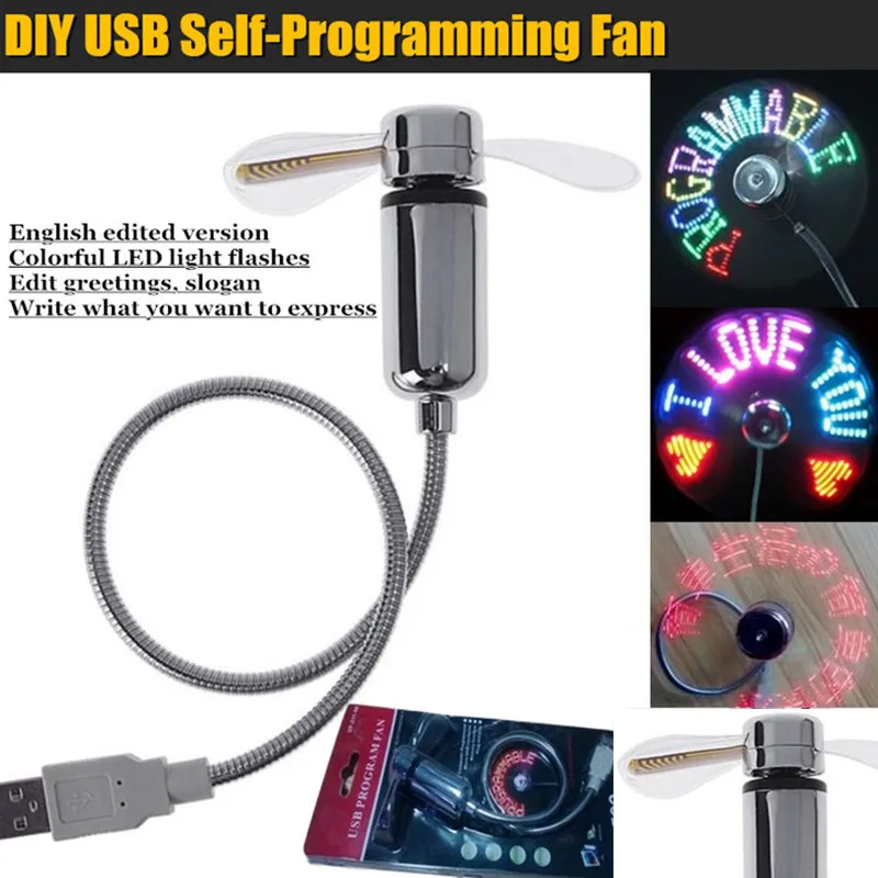 LED USB Fan Program Editable Message Light Flexible Cool Luminous Xmas DIY Gift 