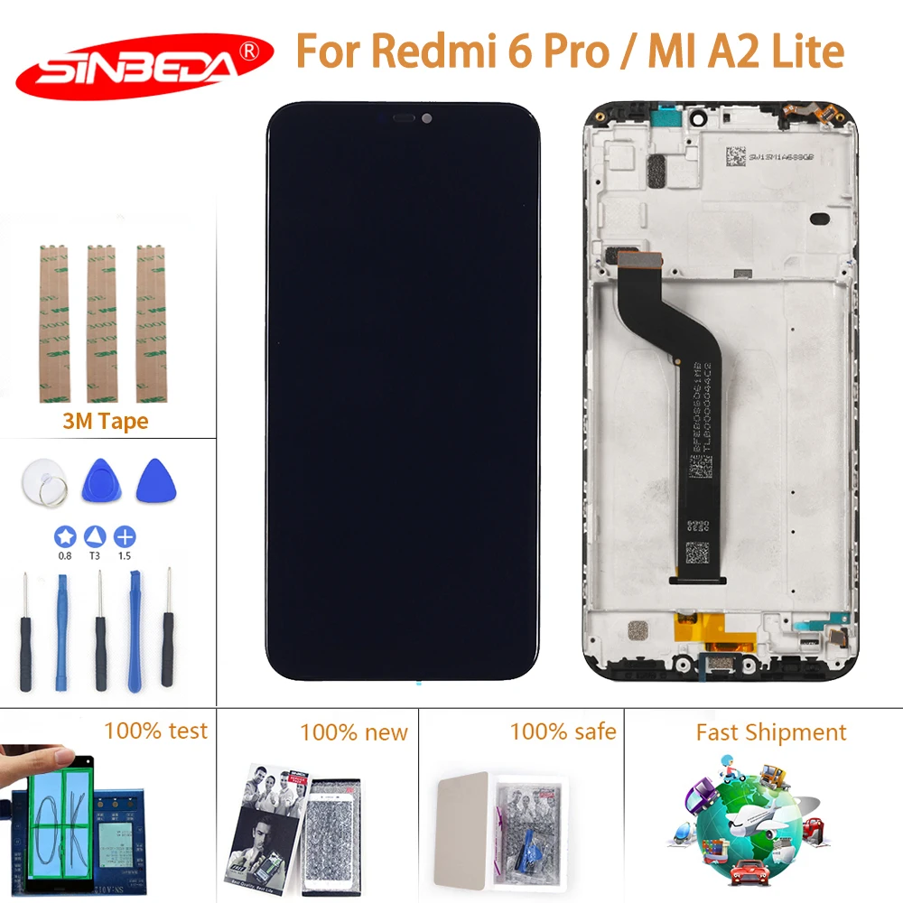 ЖК-дисплей 5 84 дюйма для Xiaomi Mi A2 Lite сенсорный экран с дигитайзером и рамкой Redmi 6 Pro