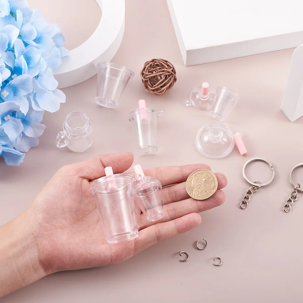 60Pcs/Set Mini Empty Quicksand Frappuccino Cup Charm Simulation Cake Ice Cream Beer Cups Pendant For Keychain DIY Jewelry Making