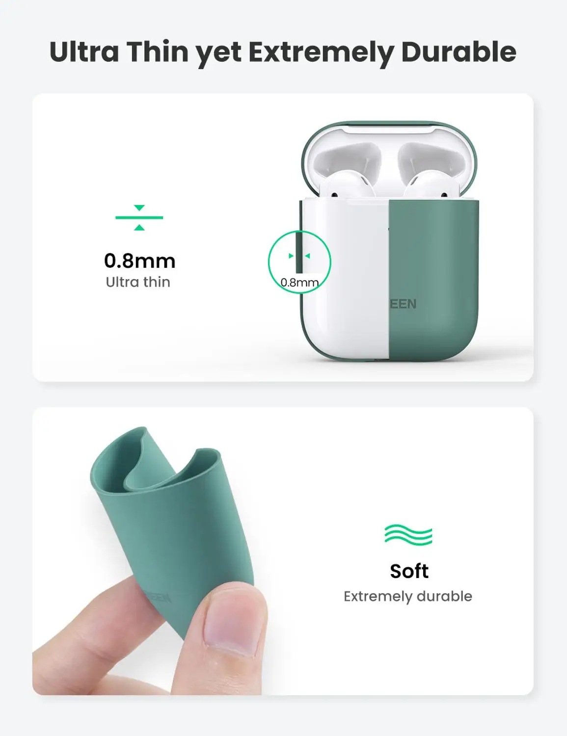 Чехол UGREEN для Airpods защитный чехол черный зеленый ультратонкий Ударопрочный