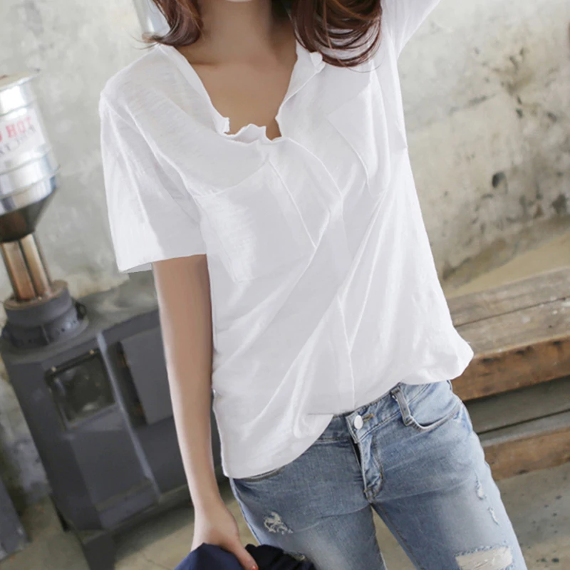 Белая женская футболка Новинка лета 2018 свободные большие бамбуковые хлопковые