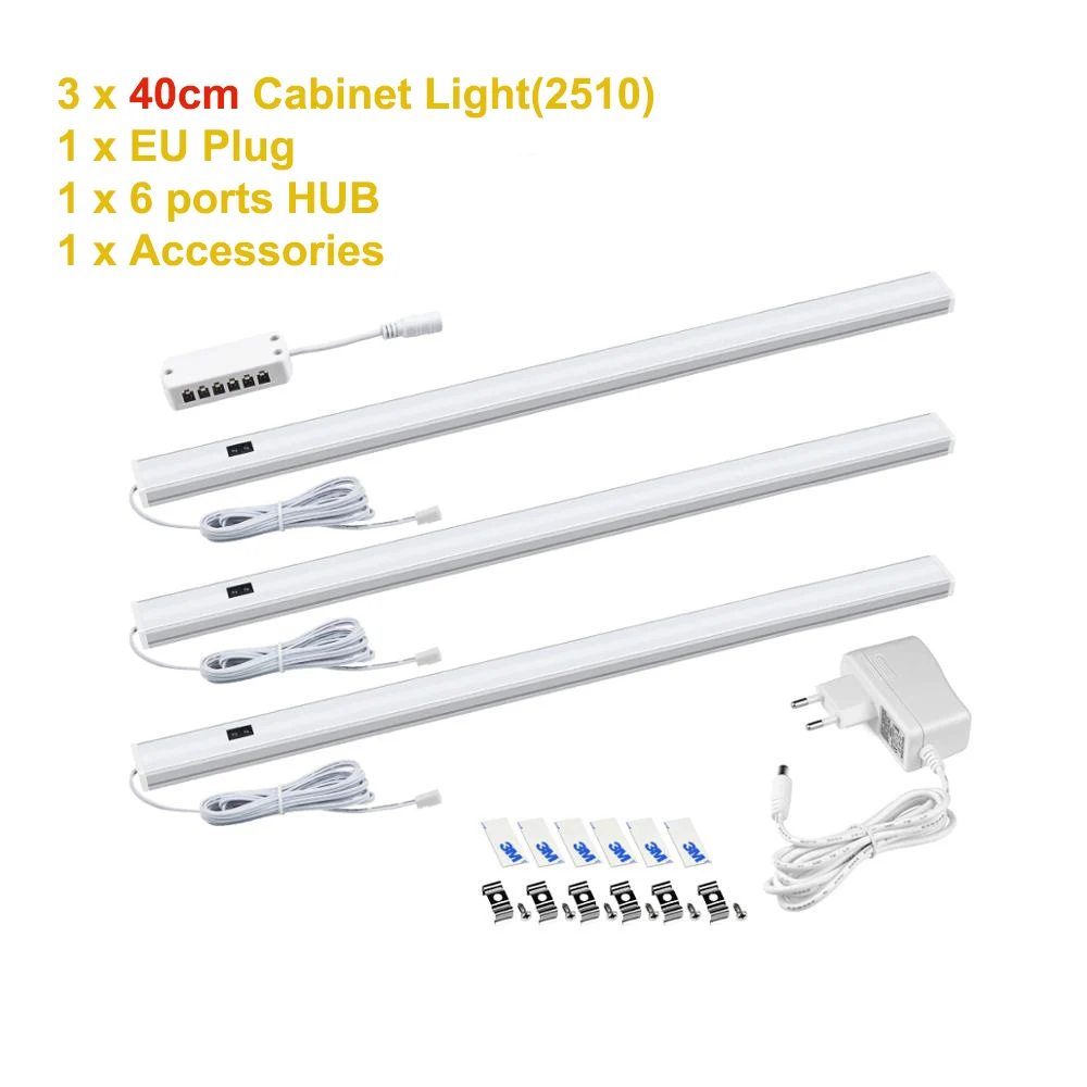 3x40cm With EU Plug Датчик ручного сканирования Светодиодный светильник с жесткой арматурной трубкой ИК инфракрасный индукционный кухонный светильник светодиодный шкаф лампа 30 см 40 см 50 см - Испускаемый цвет: 3x40cm With EU Plug