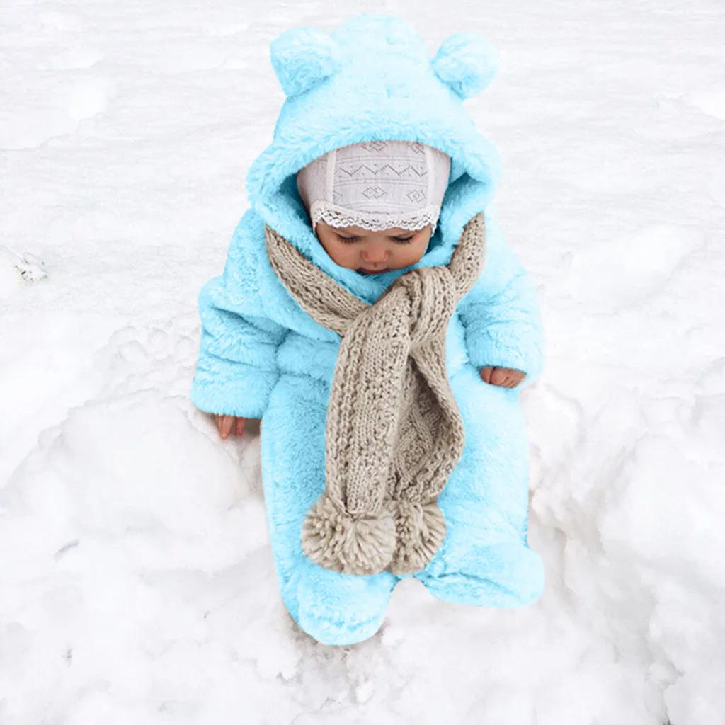 Осенне-зимний комбинезон для новорожденных, комбинезон, одежда для маленьких мальчиков и девочек, плотный теплый хлопковый комбинезон на молнии с капюшоном для малышей