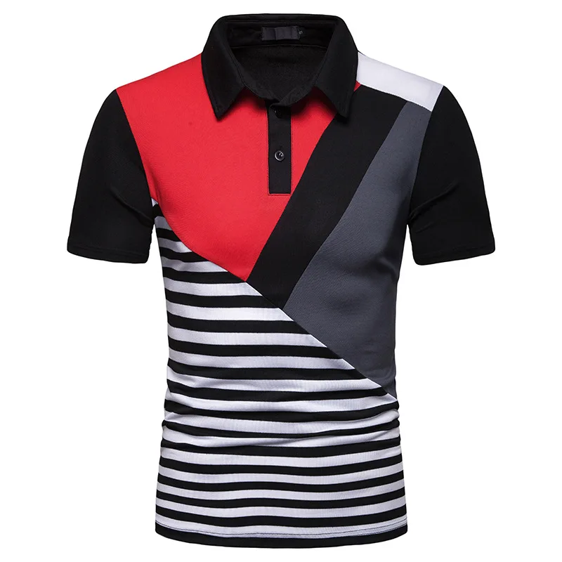 BINHIIRO Men's POLO shirt Cotton Blends Striped Button Casual Tops Slim Fashion Business sports Men short sleeve polo shirt D29