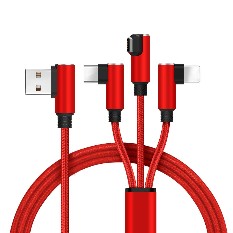 Супер Зарядное устройство кабель 3 в 1 Micro Тип type-C USB для Iphone 6/7/8 X HuaweiXIAOMI USB кабель для зарядки и передачи данных 1,2 м Быстрая Зарядное устройство кабель - Цвет: Красный