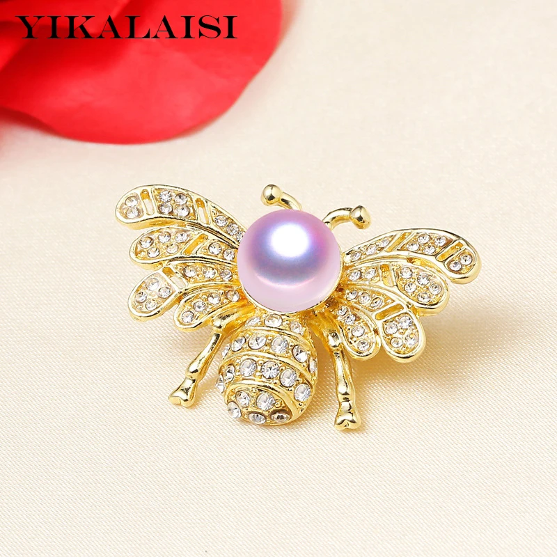 

YIKALAISI Pearl Brooch Natural Oblate Pearl jewelry 8-9mm Brooch Pin For Women wholesale