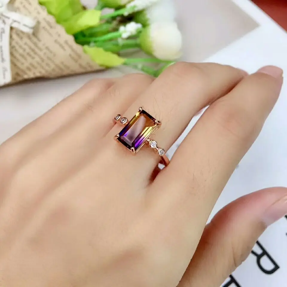 

MeiBaPJ Natural Ametrine 925 Pure Silver Suit Necklace and Rings Jewelry Set for Women Wedding Party Fine Jewelry