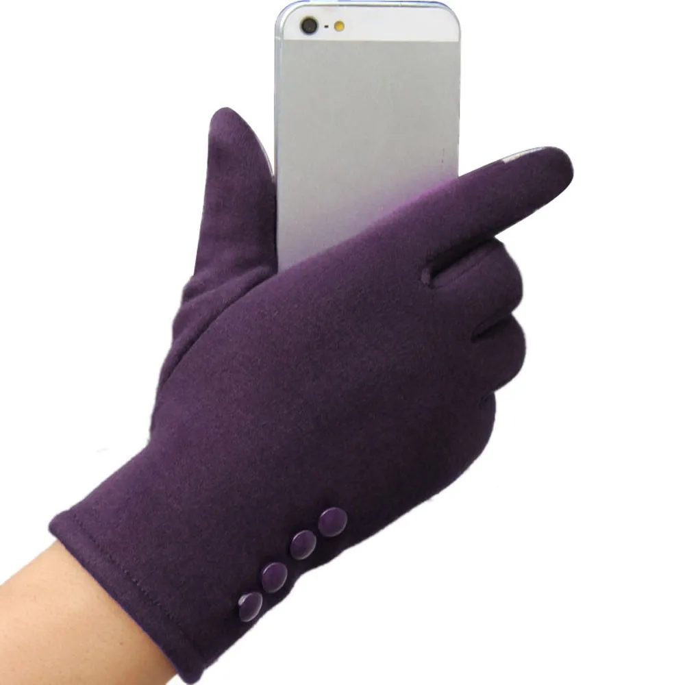 Purple Полный палец сплошной цвет модные женские перчатки зимние уличные спортивные перчатки без пальцев Сенсорный экран женские ручные теплые рукавицы - Цвет: Purple