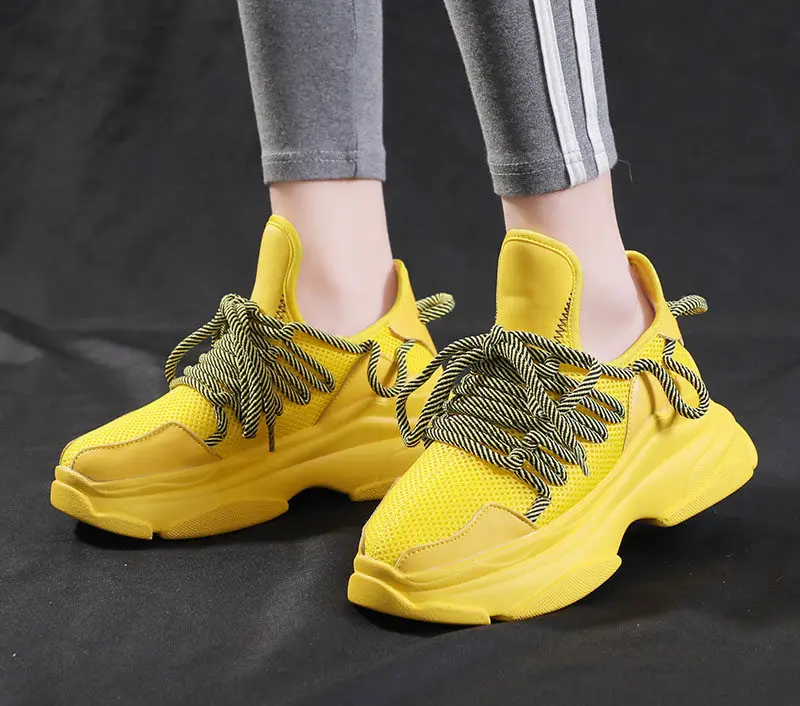 Желтые кроссовки на платформе; высокие массивные кроссовки; женская обувь на высоком каблуке; кроссовки на платформе; повседневная женская обувь; Цвет зеленый; chaussures femme