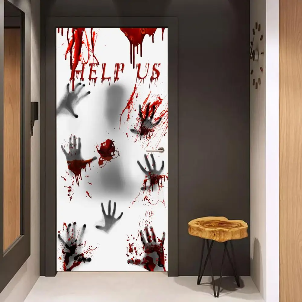 

Horror Decal Bloody Handprint Glass Window Sticker Home Decor Removable Halloween Living Room Classroom Decorations Wall Sticker